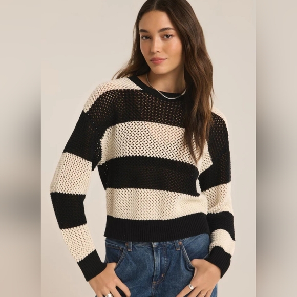 Z Supply Sweaters - Z Supply EUC Black and White Striped Sweater Size Medium PTP 23